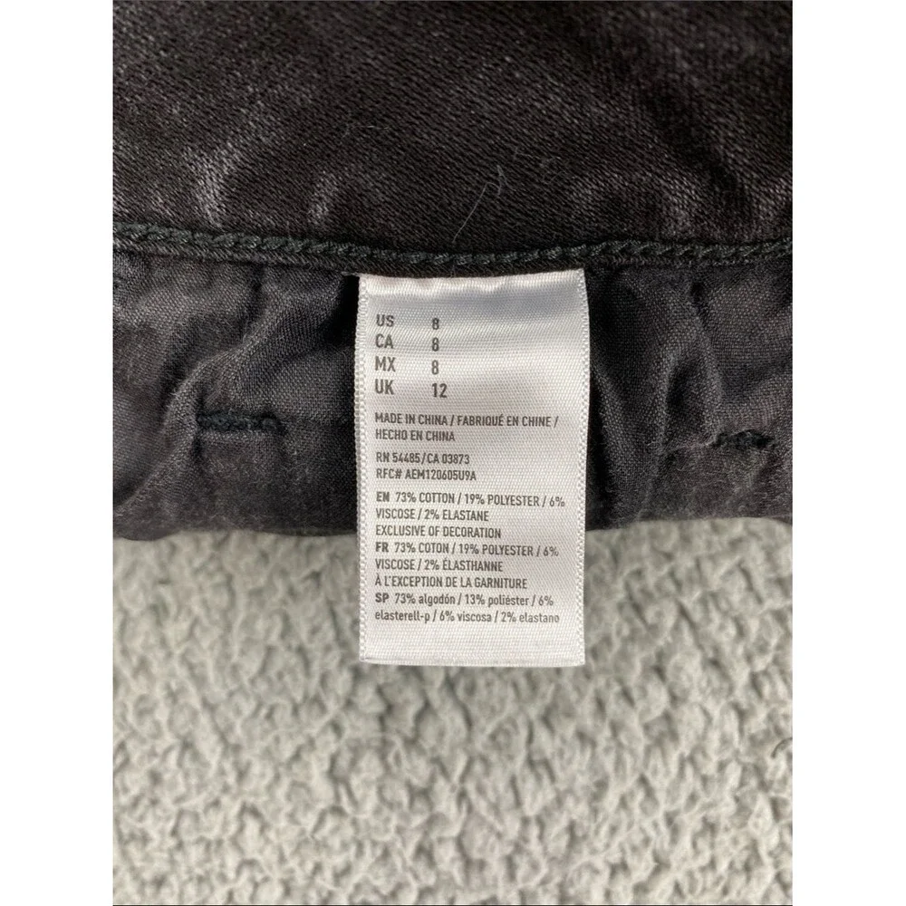 American Eagle Hi-Rise Shortie Black Lace Applique Denim Shorts Stretch   Size 8